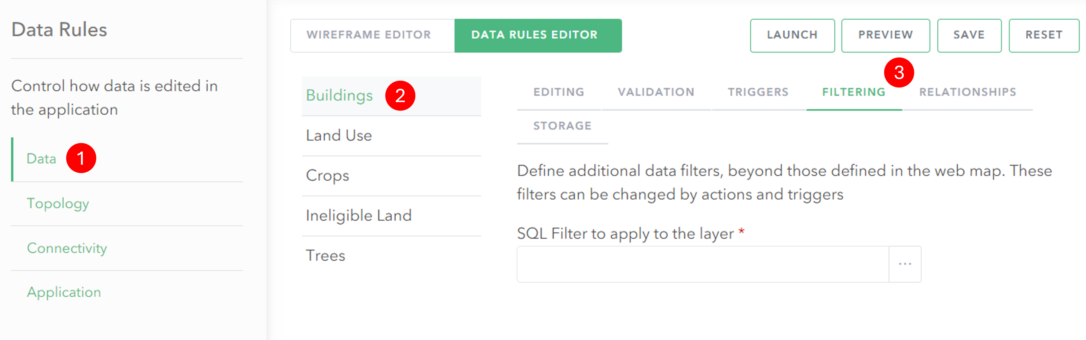 Data rules filtering
