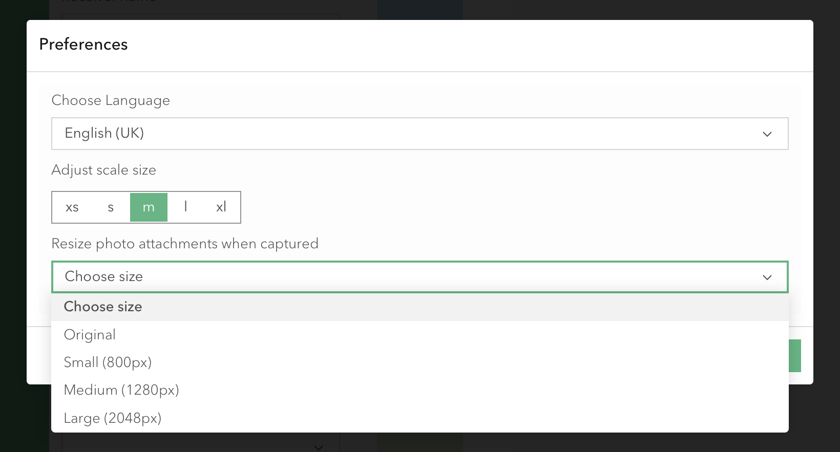 Resize Photo Preference Settings