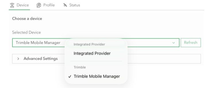 The GPS selection screen in the Sweet field app