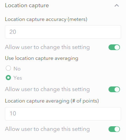 Location capture settings within the builder