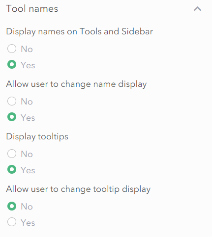 The tool name settings in the builder